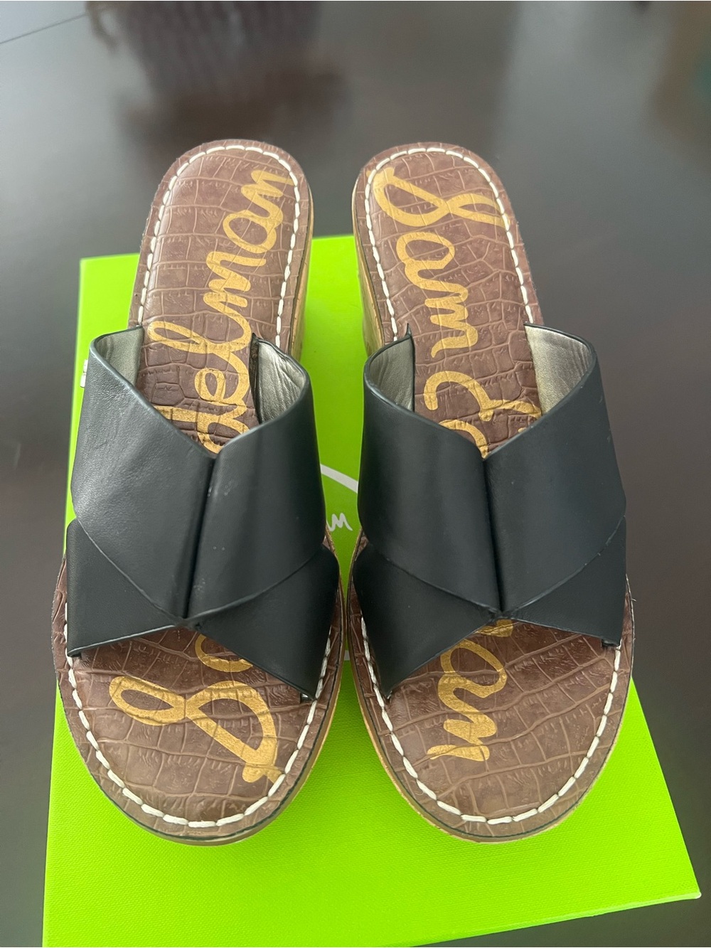 Sam Edelman Black Leather Crossover Slide Mules
